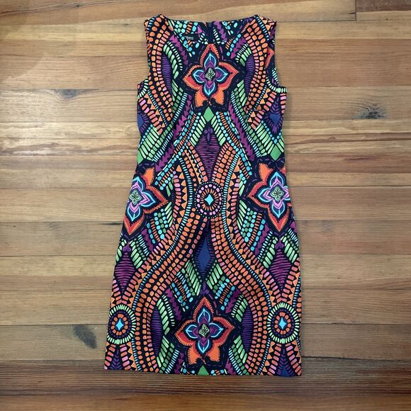 AGB Colorful Floral Geometric Shift Dress Womens Size 4P Groovy - Picture 4 of 12